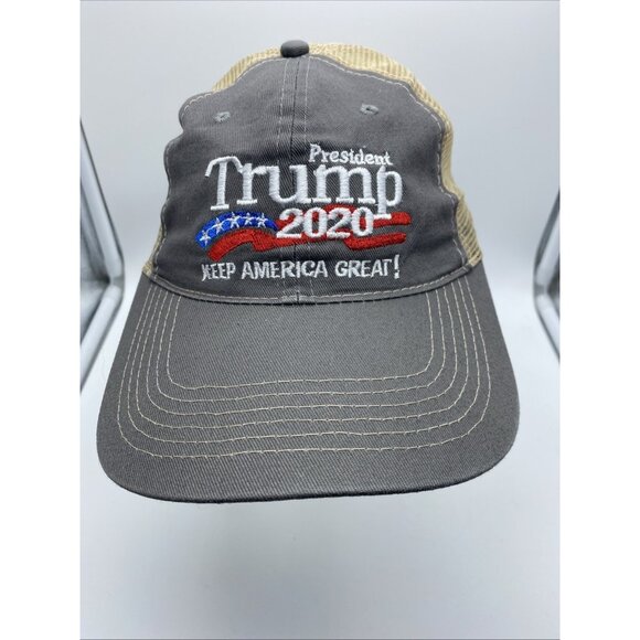 Trump 2020 Gray Tan Cap Trucker Hat Snap-back Summer - Picture 2 of 14